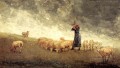 Shepherdess Tending Sheep Realism painter Winslow Homer